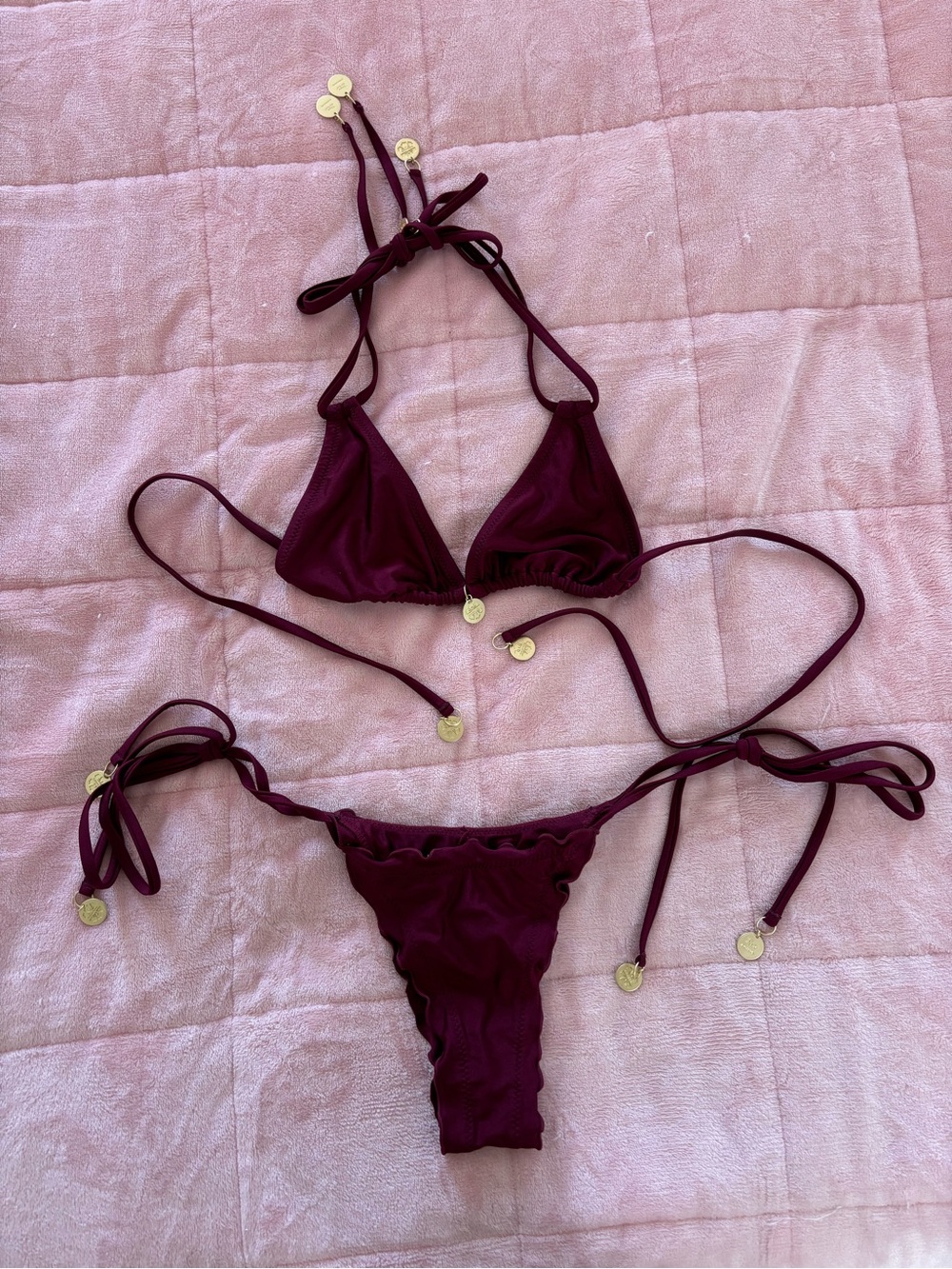 Kulani Kinis Burgundy Tie-Side Triangle Bikini
